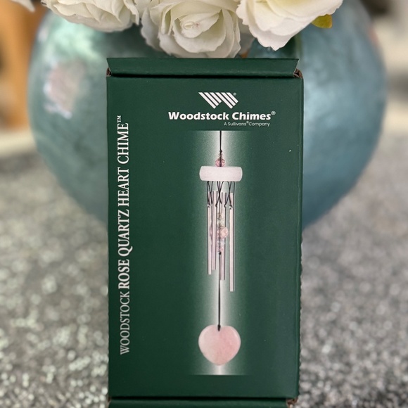 Woodstock Rose Quartz Heart Wind Chime NIB Crystal Love Soothing Indoor Outdoor - Picture 4 of 17